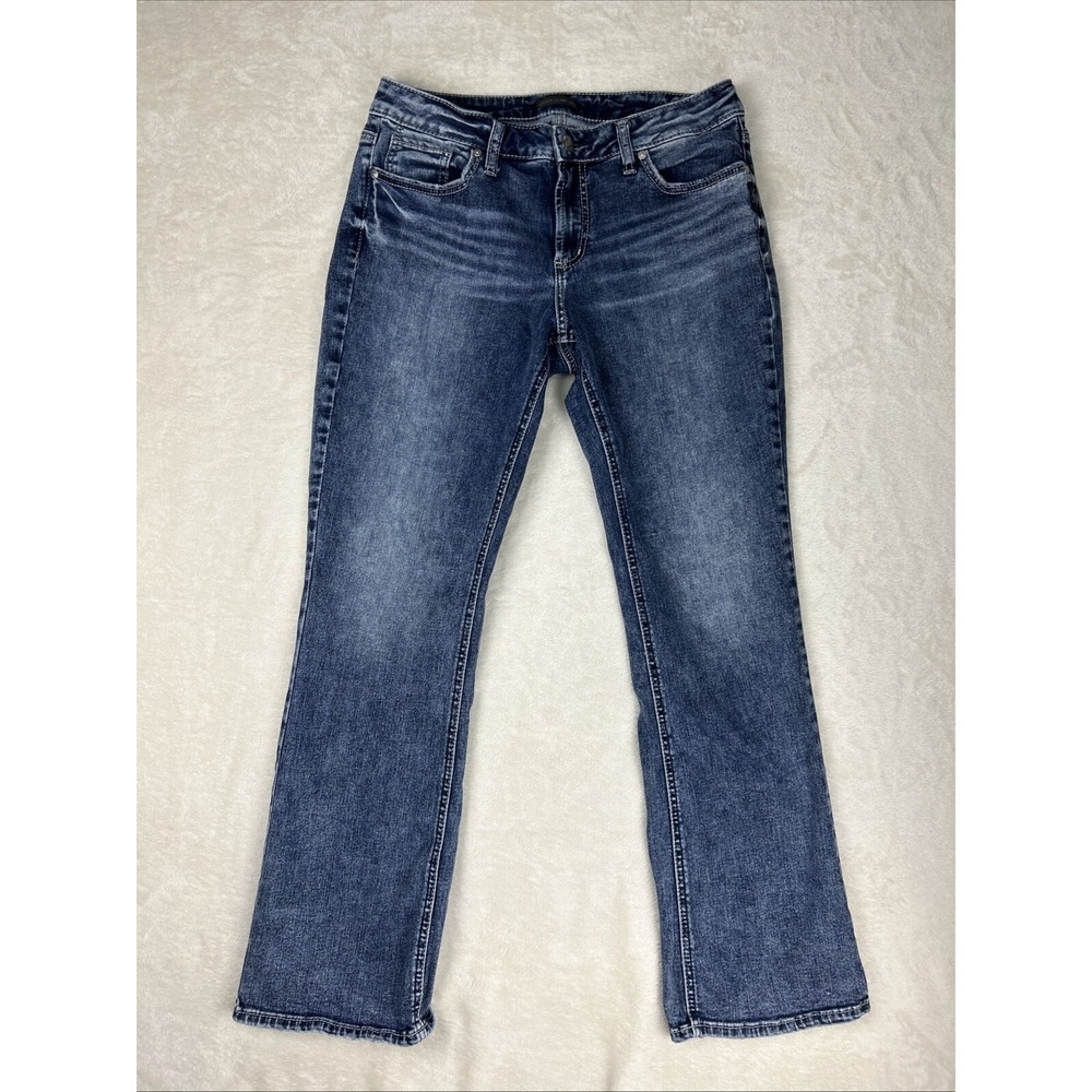 Silver Elyse Slim Boot Jeans Womens 30x33 Blue Slim Fit Bootcut Denim faux Flap